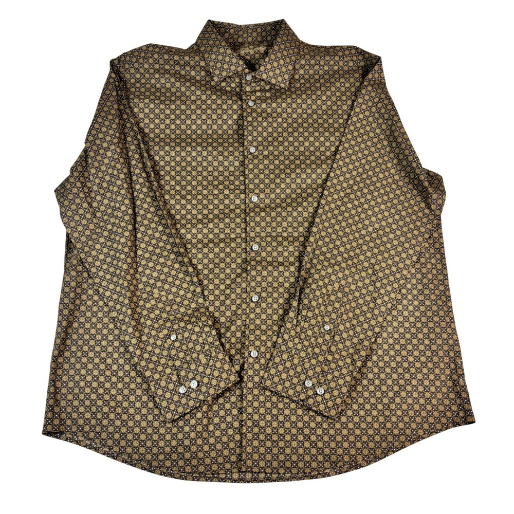 Tasso Elba Mens XXL Brown Geometric Medallion Print Cotton Button Down Shirt